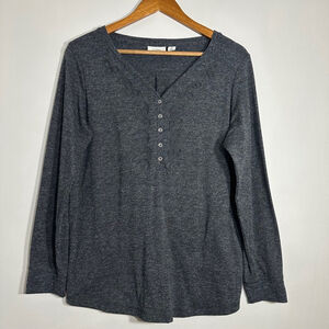 L.L. Bean Embroidered Popover Tunic Sweater Women Medium Gray Casual Relaxed Top